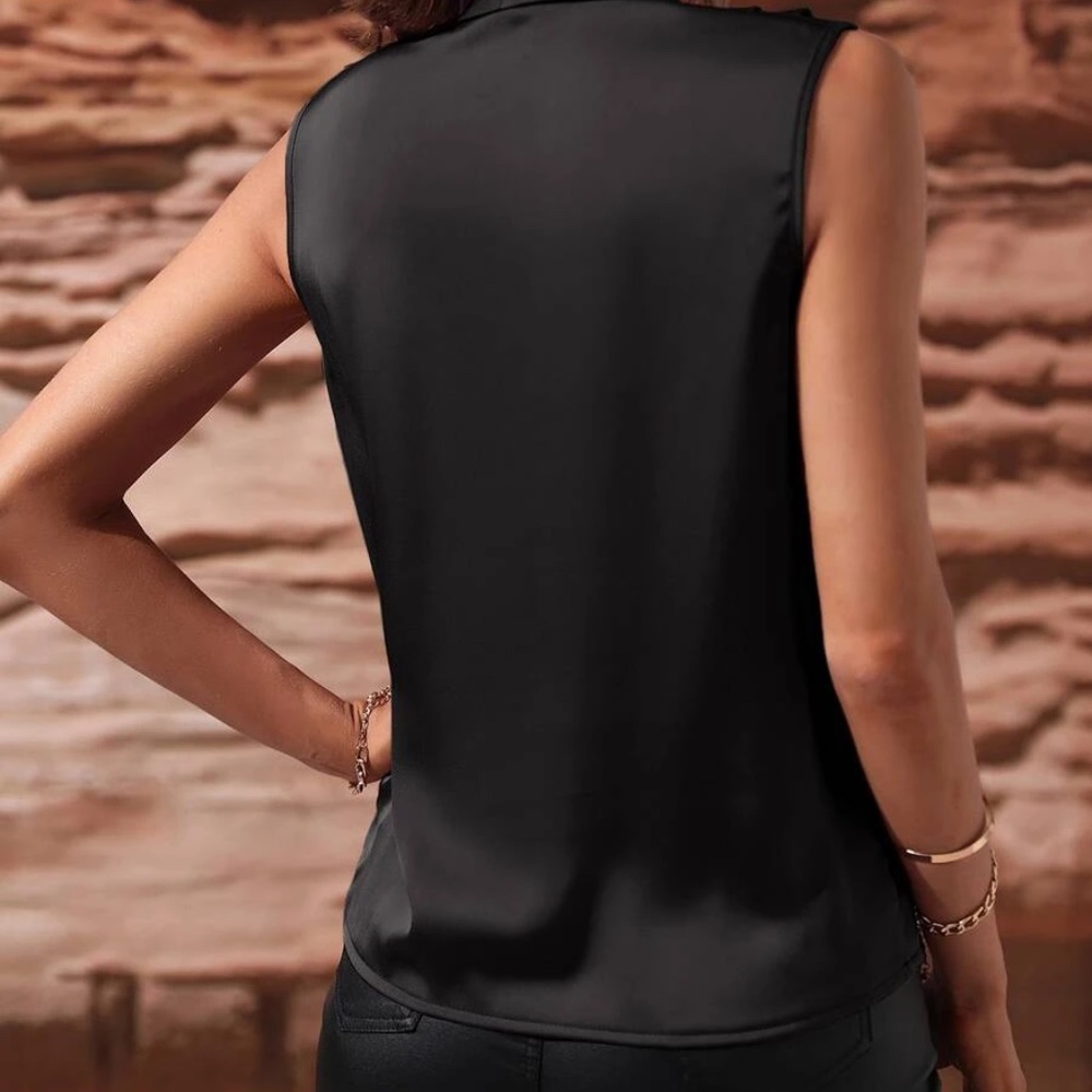 Luxe Satin Overlap Sleeveless Work Office Top - Picture 15 of 16